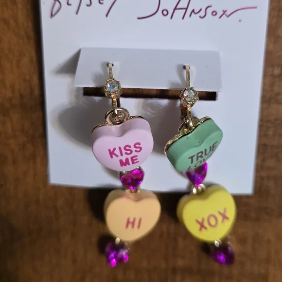 Betsey Johnson Candy Heart Earrings - Picture 2 of 2